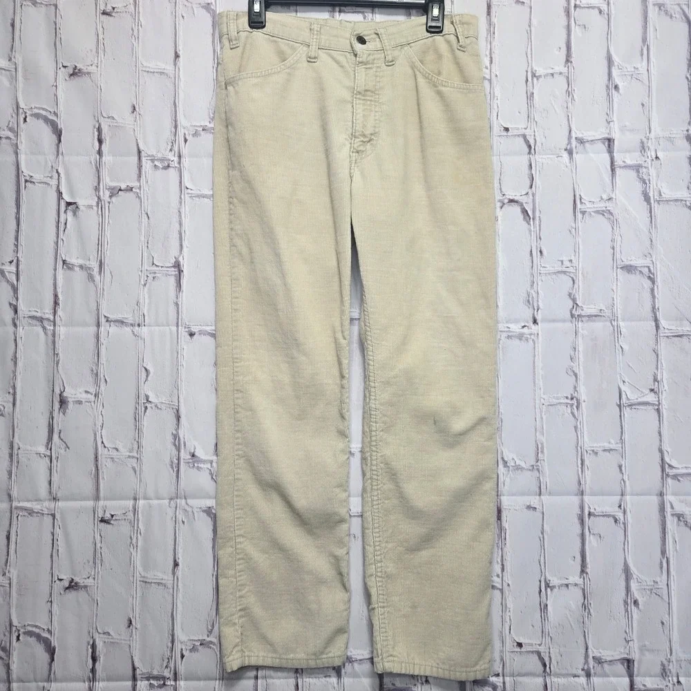 VTG 70s Levis Corduroy Pants Men 33x30 Tan Cream Straight Leg Talon 42 Zipper